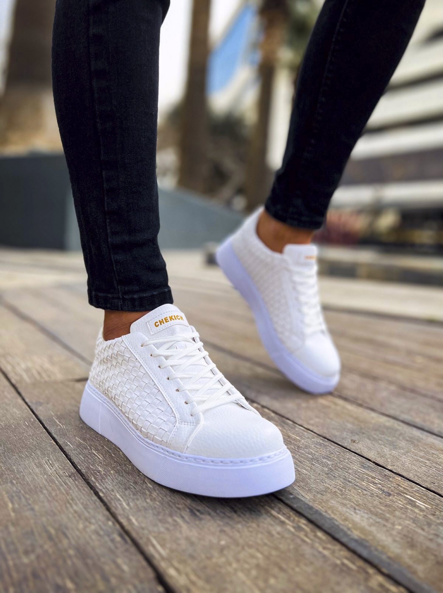 Ανδρικά λευκά sneakers δερματίνη πλεκτό σχέδιο CH203W φωτογραφία